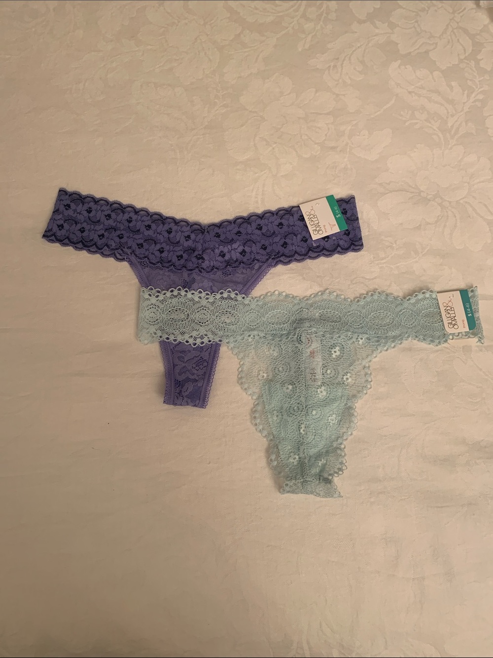Lace Thong Underwear Duo - periwinkle and mint green